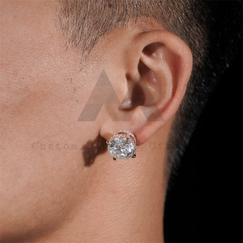 New Arrival Custom Made Rose Gold Plated Over 925 Silver Men 13MM Moissanite Studs Screw Back