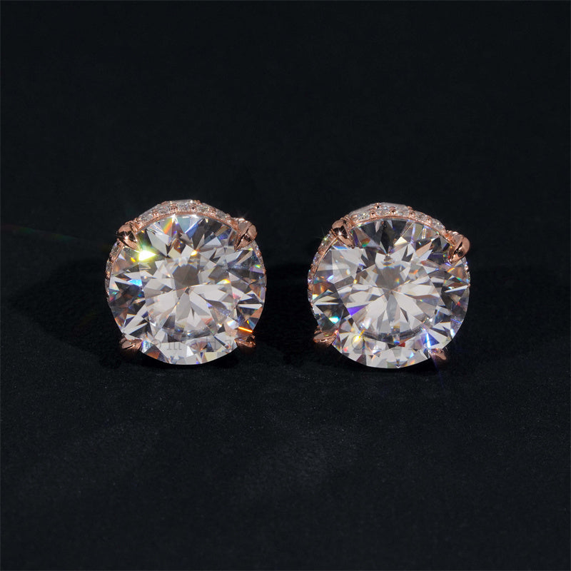 New Arrival Custom Made Rose Gold Plated Over 925 Silver Men 13MM Moissanite Studs Screw Back