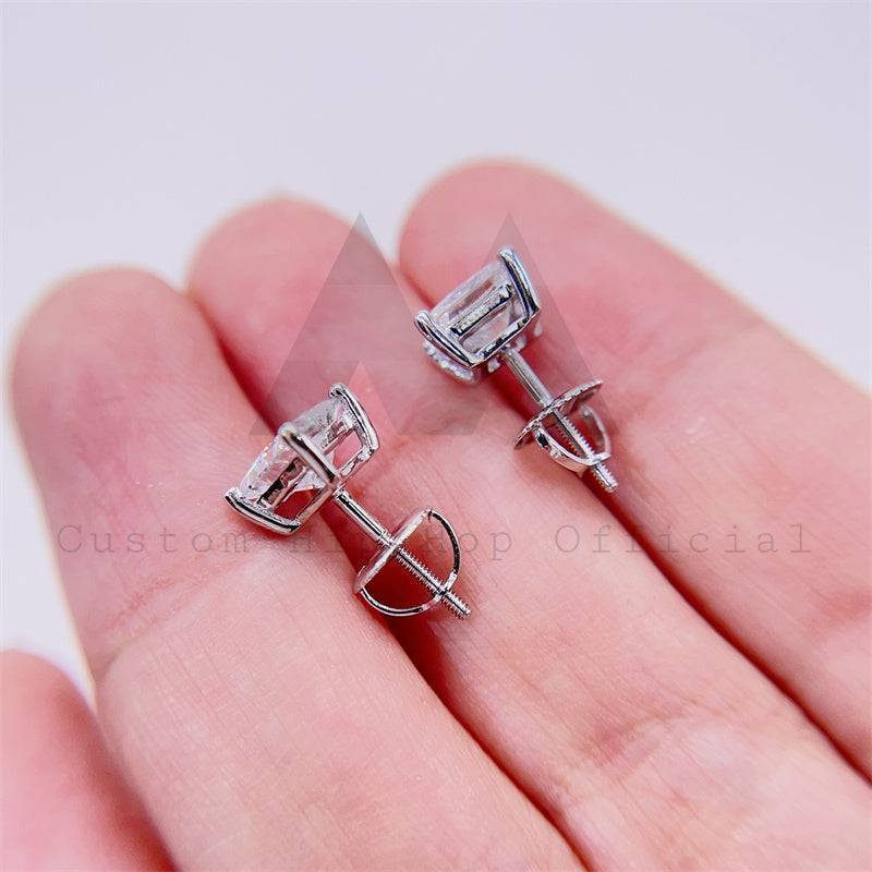 Hip hop jewelry featuring 1CT Princess Cut Moissanite Earrings with Screw Back in 10K White Gold that pass diamond tester2