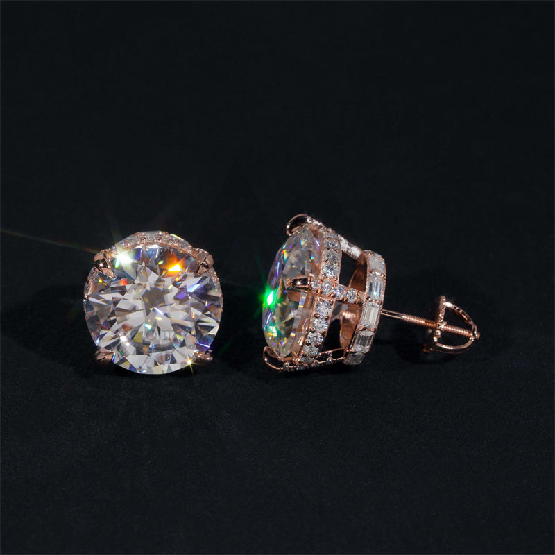 New Arrival Custom Made Rose Gold Plated Over 925 Silver Men 13MM Moissanite Studs Screw Back