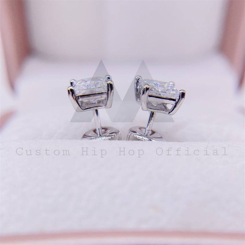 Hip hop jewelry featuring 1CT Princess Cut Moissanite Earrings with Screw Back in 10K White Gold that pass diamond tester0