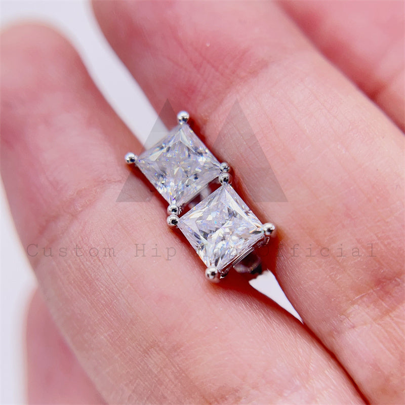 Pass Diamond Tester 1CT Princess Cut Moissanite Earrings Screw Back 10K White Gold