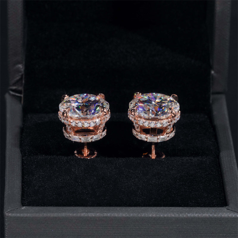 New Arrival Custom Made Rose Gold Plated Over 925 Silver Men 13MM Moissanite Studs Screw Back