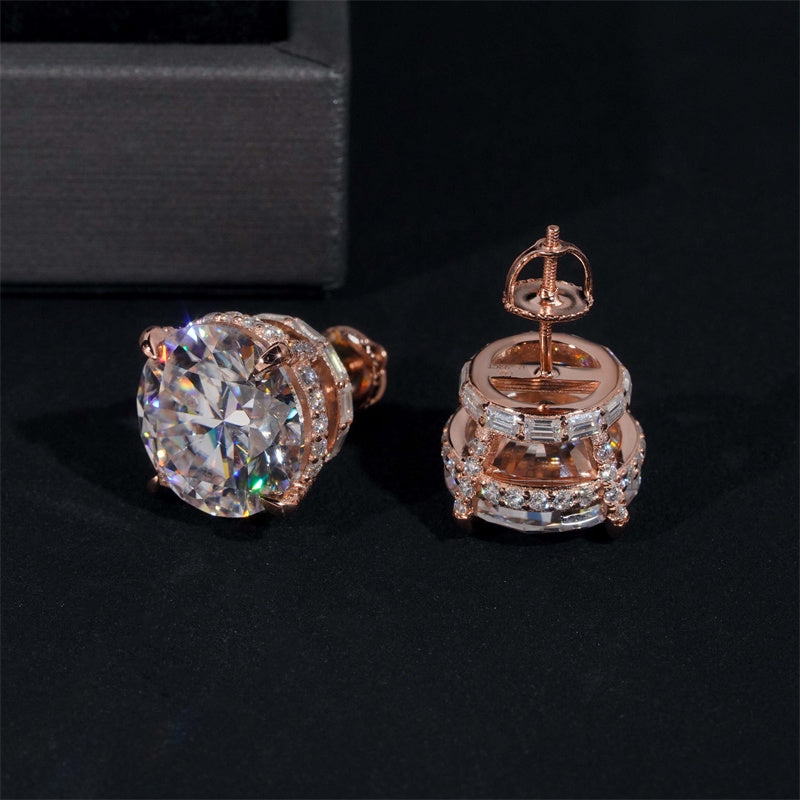 New Arrival Custom Made Rose Gold Plated Over 925 Silver Men 13MM Moissanite Studs Screw Back