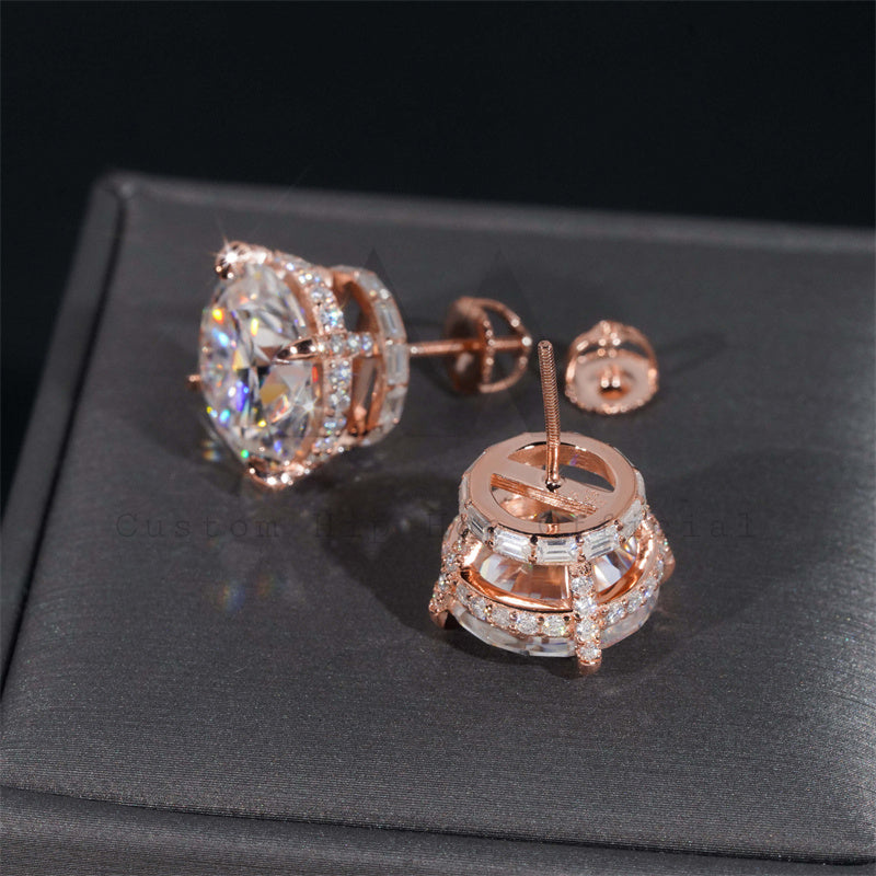 New Arrival Custom Made Rose Gold Plated Over 925 Silver Men 13MM Moissanite Studs Screw Back