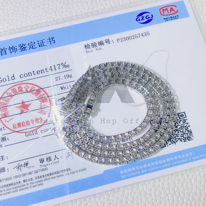Сертифицированная GRA теннисная цепочка из 10-каратного цельного золота 3 мм и 4 мм с муассанитом