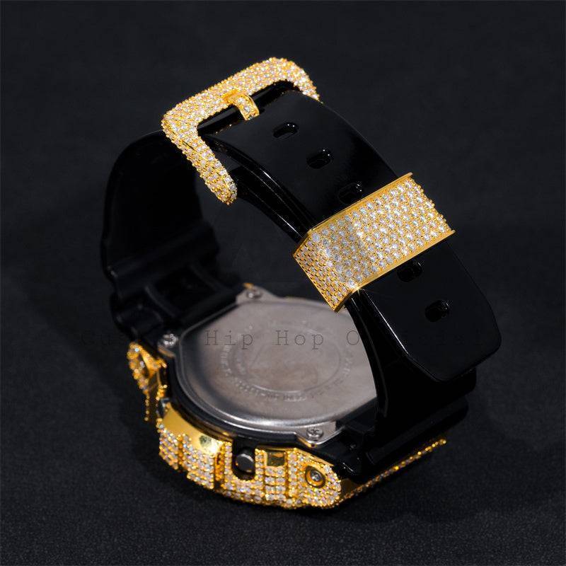 925 Solid Silve Gold Plated Fully Iced Out Casio Moissanite Diamond Watch For Model DW6900