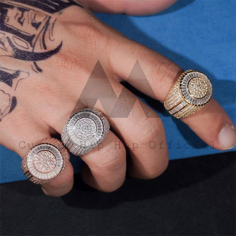 Iced Out VVS Moissanite Baguette Ring For Men Hip Hop 925 Silver