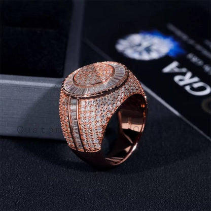 Iced Out VVS Moissanite Baguette Ring For Men Hip Hop 925 Silver