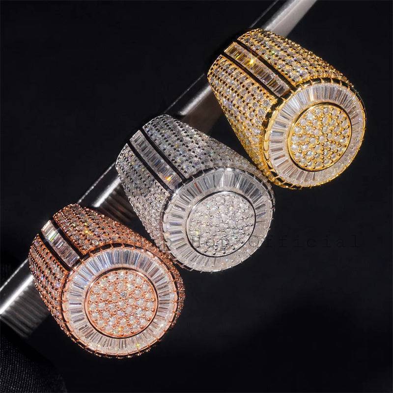 Iced Out VVS Moissanite Baguette Ring For Men Hip Hop 925 Silver