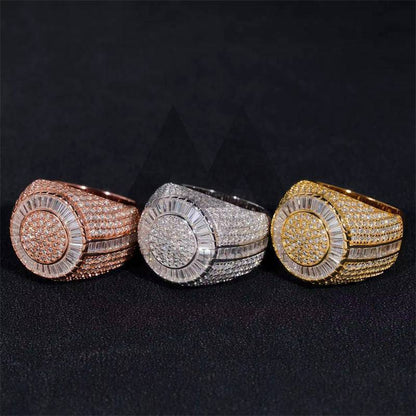 Iced Out VVS Moissanite Baguette Ring For Men Hip Hop 925 Silver