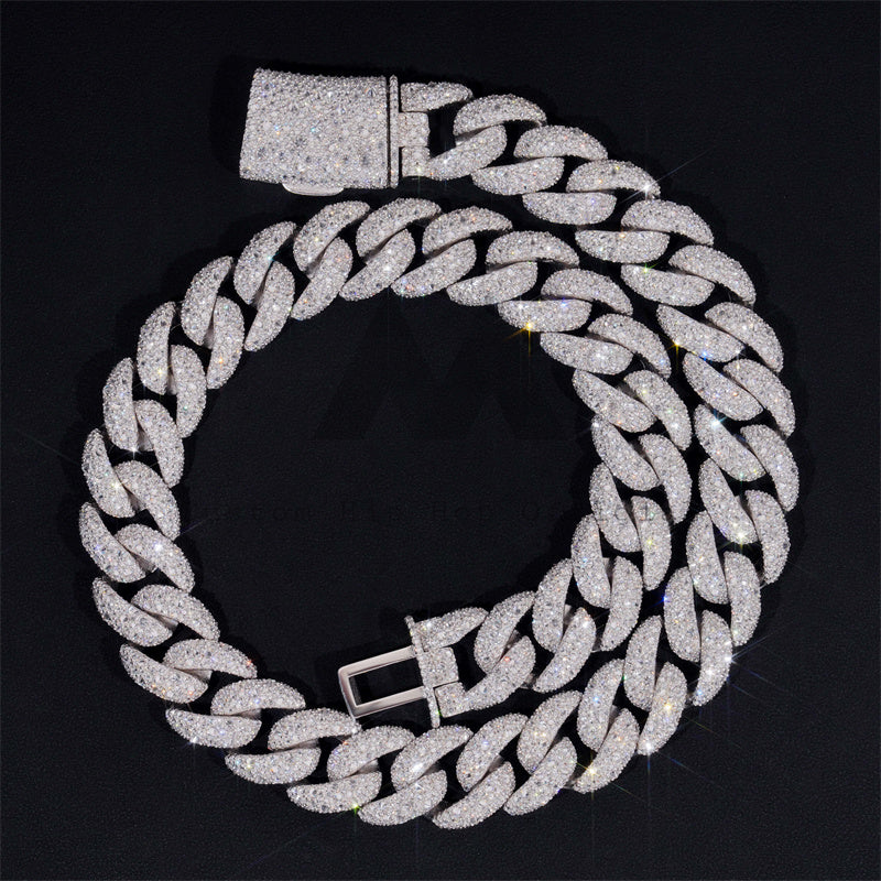 20MM Iced Out Upside Down Setting Mosaic Cuban Link Chain VVS Moissanite Rapper Jewelry