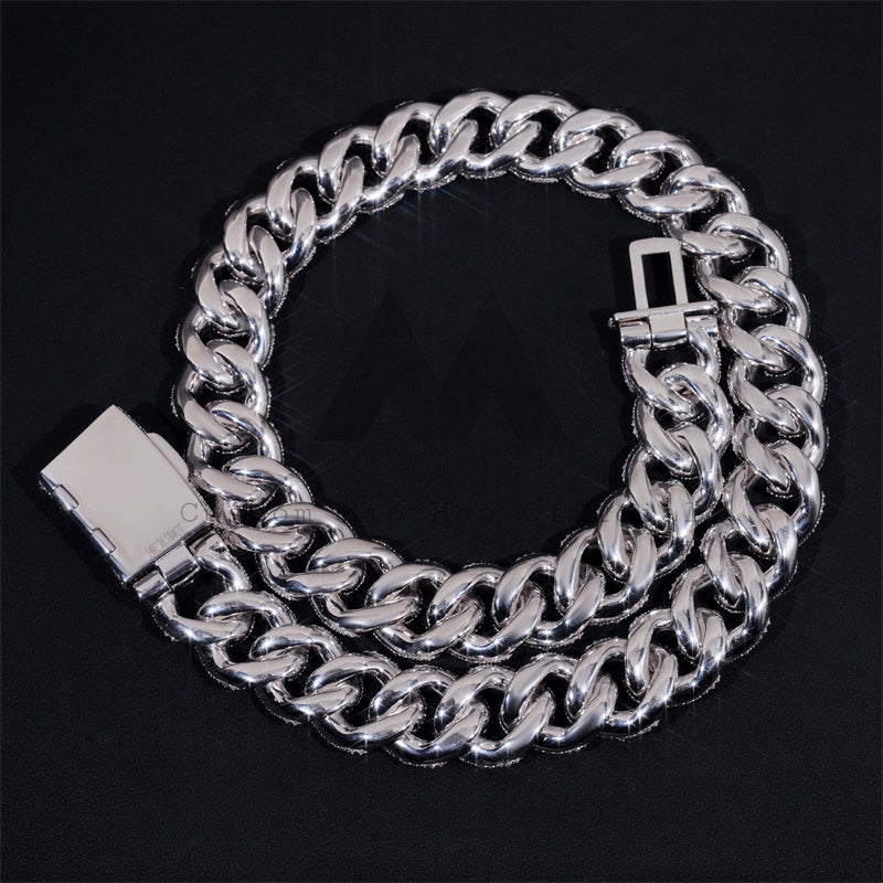 20MM Iced Out Upside Down Setting Mosaic Cuban Link Chain VVS Moissanite Rapper Jewelry