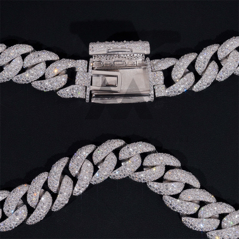 20MM Iced Out Upside Down Setting Mosaic Cuban Link Chain VVS Moissanite Rapper Jewelry