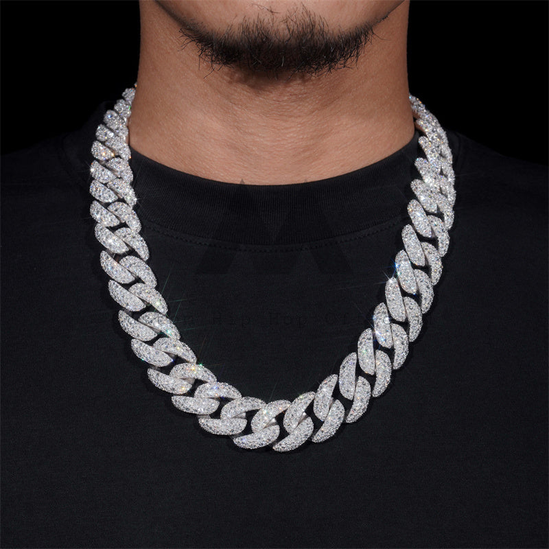 20MM Iced Out Upside Down Setting Mosaic Cuban Link Chain VVS Moissanite Rapper Jewelry