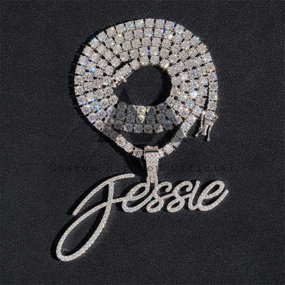 Corrente de tênis de ouro branco Moissanite com diamante de 3" de largura e nome Jessie de 3 mm