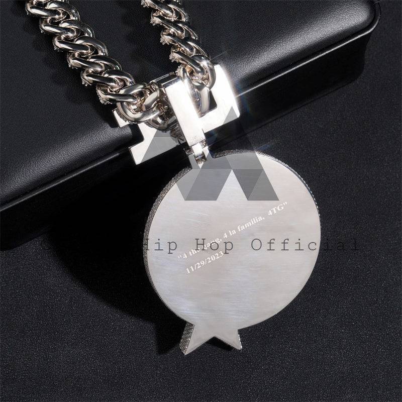 Iced out moissanite diamond silver hip hop jewelry with custom name pendant in circle style, 2.5 inch width, fit for 15mm Cuban chain1