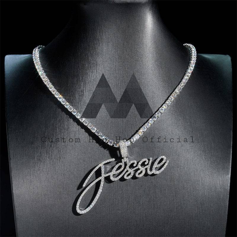 White Gold Moissanite Diamond Iced Out 3" Width Tennis Chain 3MM Jessie Name Chain