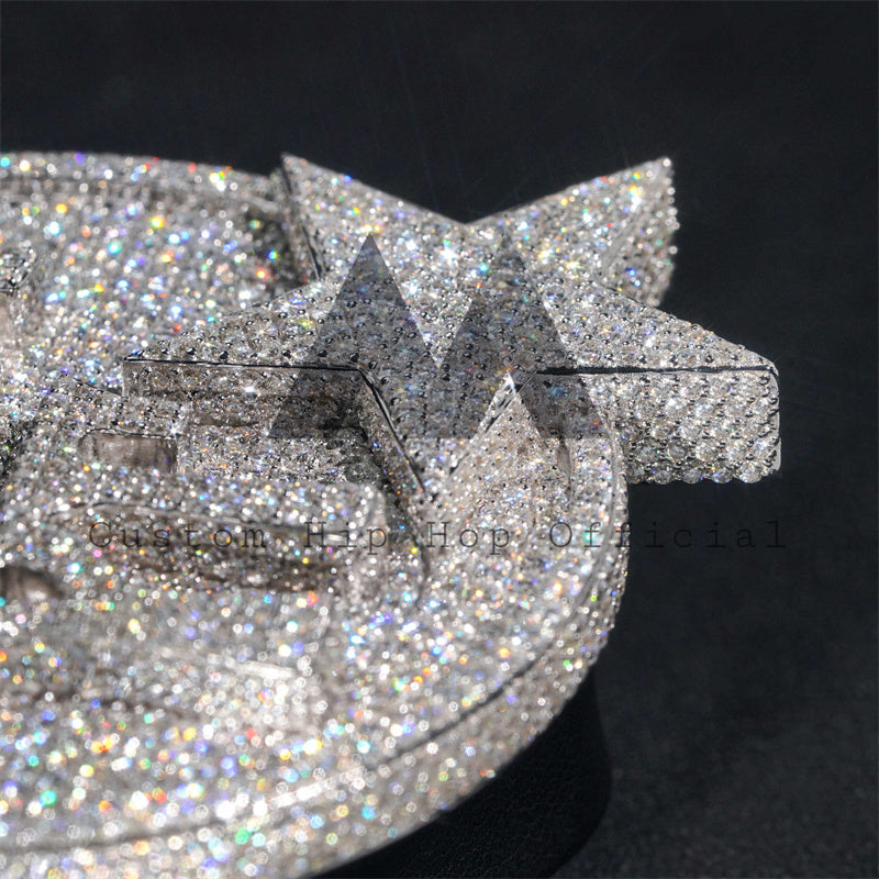 Gelado moissanite diamante prata 2.5 "de largura pingente de nome personalizado estilo círculo adequado para corrente cubana de 15mm