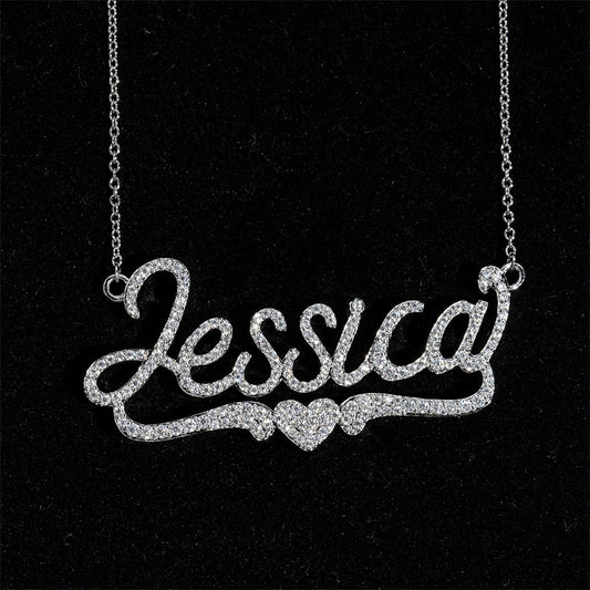 Женское модное ожерелье из белого золота 925 пробы шириной 2 дюйма на заказ с именем Джессики «Любовь»