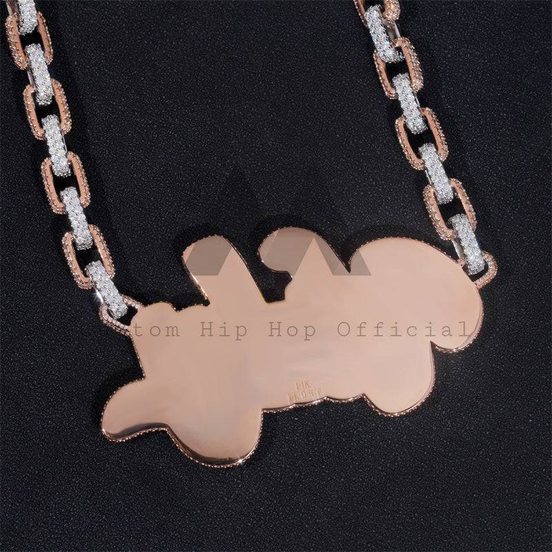 Custom Name Pink Enamel Vicky Hip Hop Jewelry with Box Link Chain in Rose Gold Two Tone Moissanite Diamond