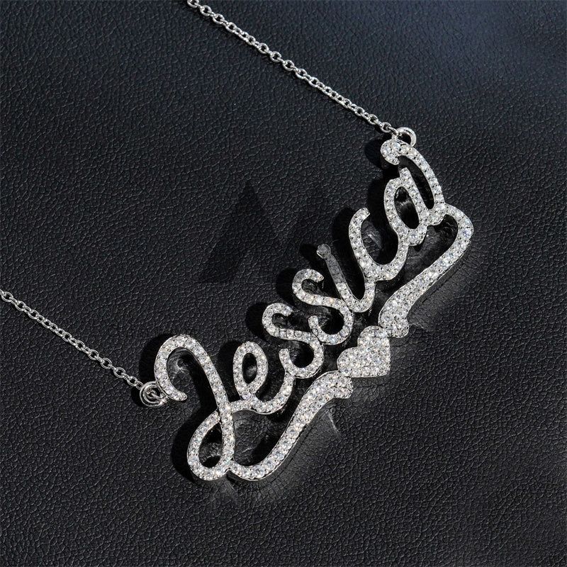 Женское модное ожерелье из белого золота 925 пробы шириной 2 дюйма на заказ с именем Джессики «Любовь»