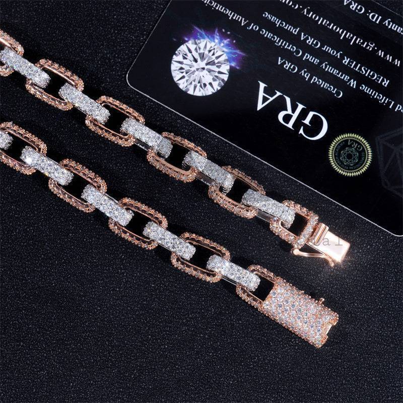 Custom Name Pink Enamel Vicky Chain With Box Link Chain Rose Gold Two Tone Moissanite Diamond