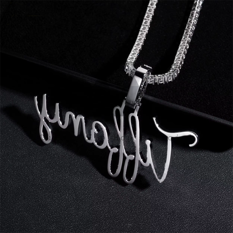 Custom made iced out cursive font name hip hop jewelry chain Tiffany fit for 4MM tennis chain3