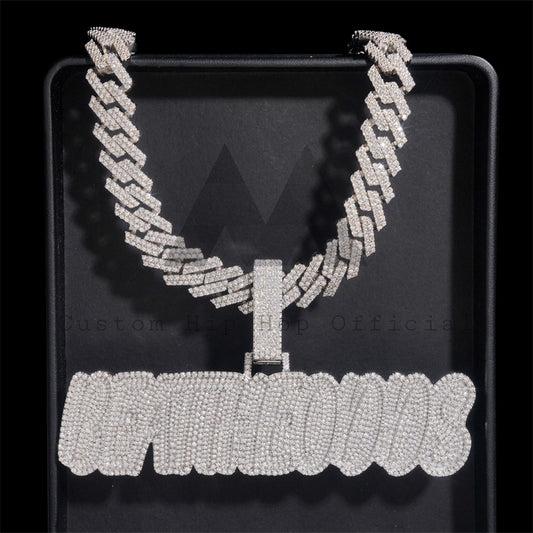 Custom 4\" Moissanite Diamond Name Pendant for 15MM Cuban Chains - Hip Hop Jewelry