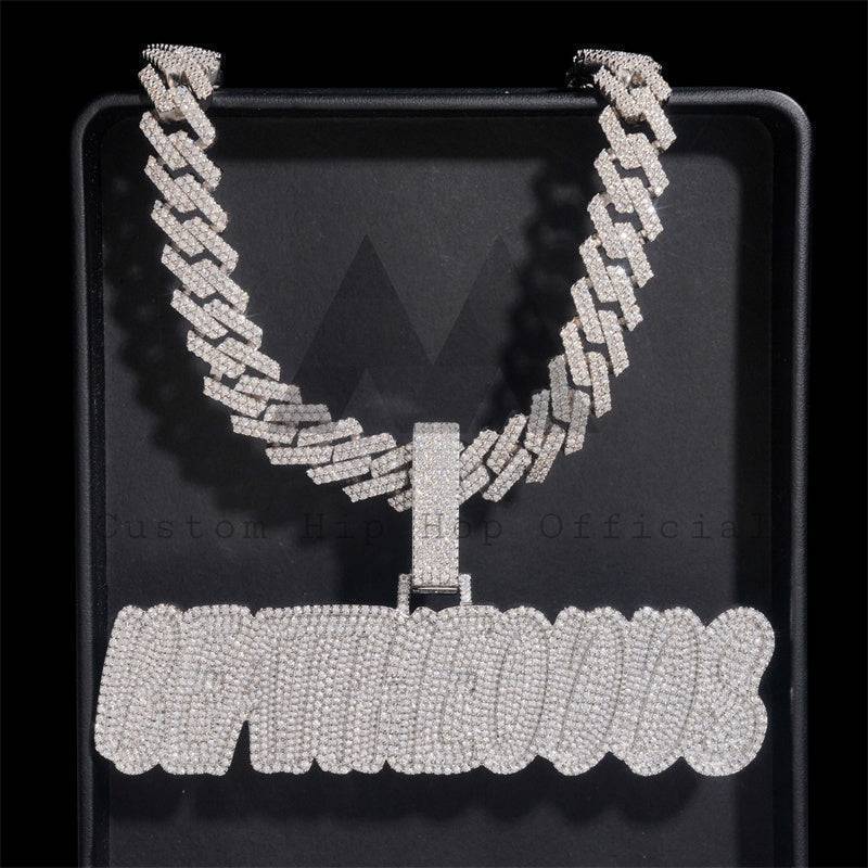 Custom 4\" Moissanite Diamond Name Pendant for 15MM Cuban Chains - Hip Hop Jewelry