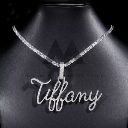 Custom made iced out cursive font name hip hop jewelry chain Tiffany fit for 4MM tennis chain1