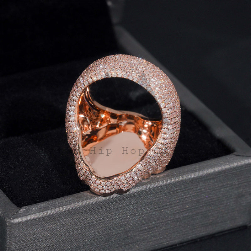 Custom Made Men Ring 10K Rose Gold VVS Natural Diamond Iced Out Cross Finger Ring