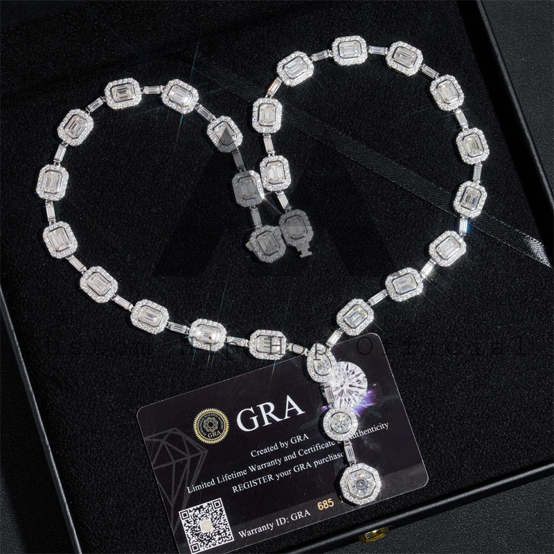 Stylish Iced Out Hallo Diamond Style Bezel Setting Moissanite Diamond Necklace With Drop Part