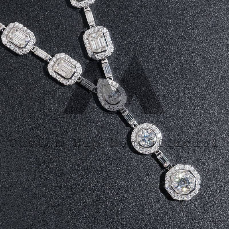 Stylish iced out hip hop jewelry featuring halo diamond style bezel setting with moissanite diamond necklace and drop part2