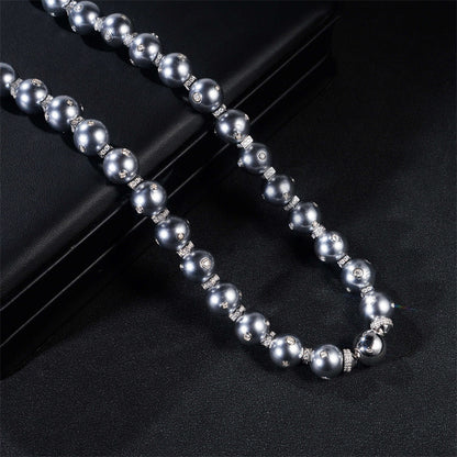 Unique Deisgn Custom Hip Hop Official Moissanite Diamond 13MM Width Natural Gray Pearl Link Chain Necklace For Men