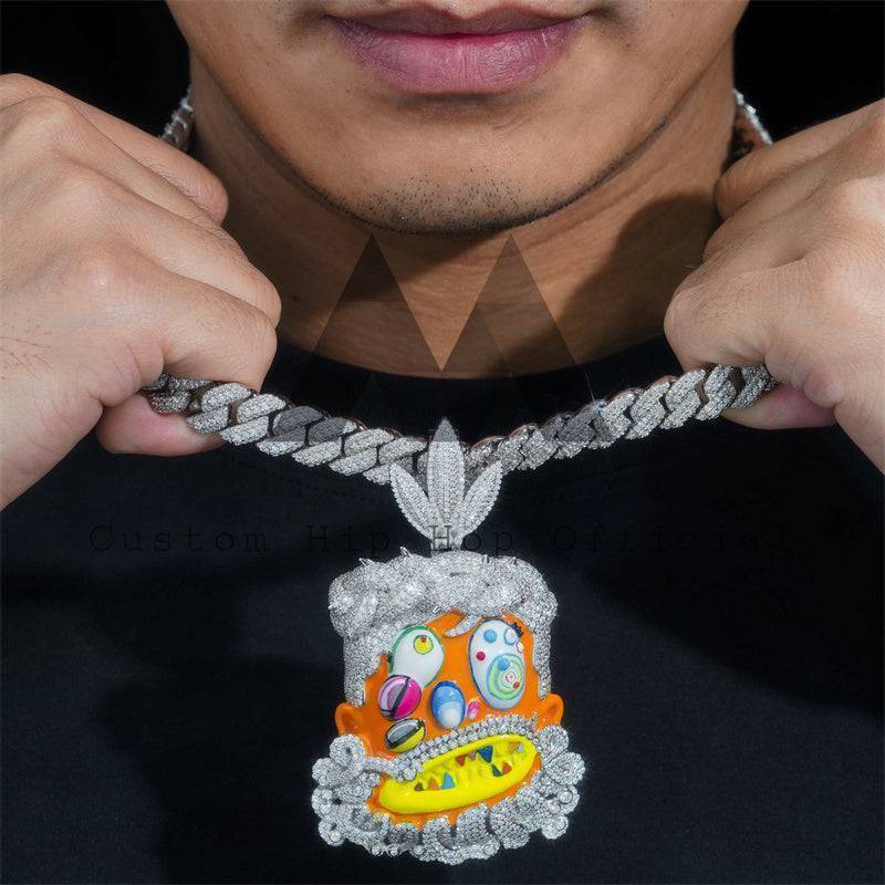 3 inch Iced Out Moissanite Diamond Travis Scott Anime Funny Ghost Enamel Pendant1