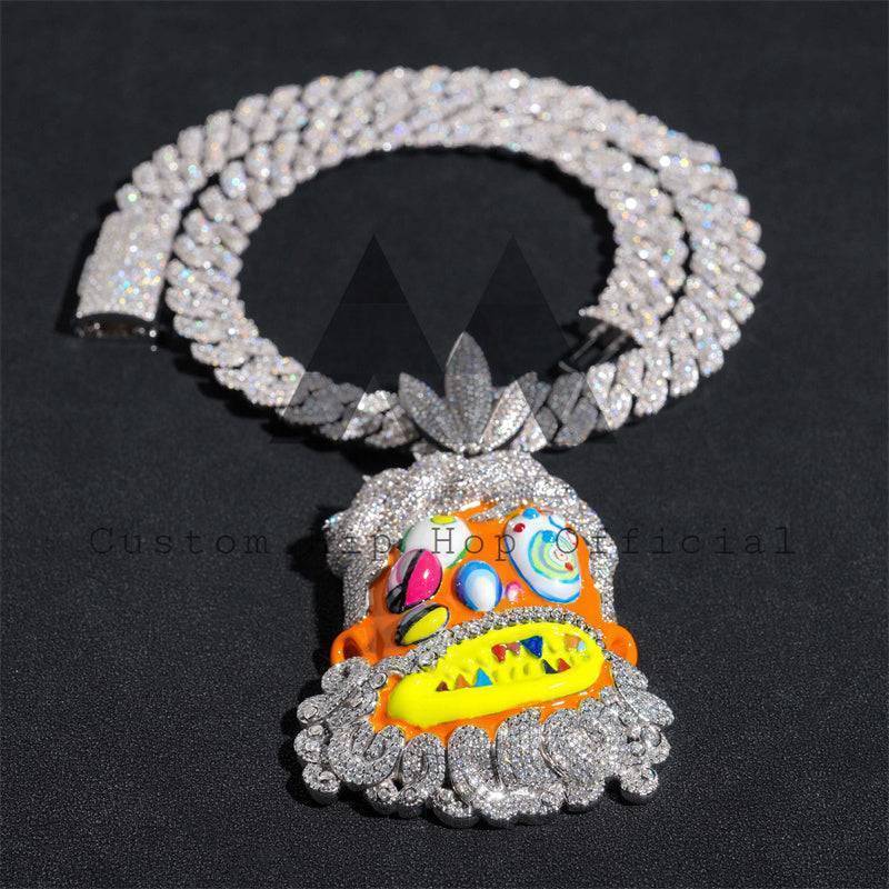 3 inch Iced Out Moissanite Diamond Travis Scott Anime Funny Ghost Enamel Pendant2