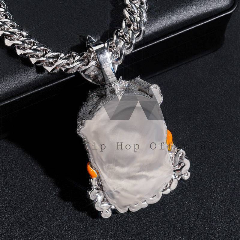 3 inch Iced Out Moissanite Diamond Travis Scott Anime Funny Ghost Enamel Pendant0