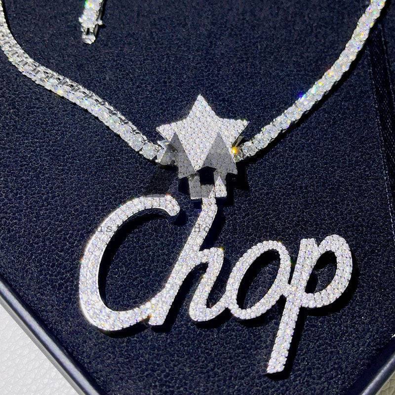 Star Bail Custom Name Chop Pendant VVS Moissanite Diamond Fit for 4MM Tennis Chain