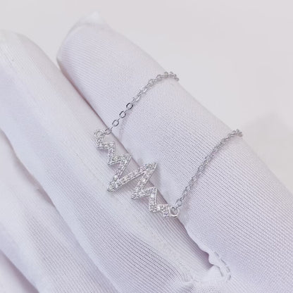 Women 925 Silver White Gold Plating Moissanite Diamond Heartbeat Necklace