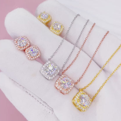 Brincos de colar estilo diamante redondo com corte brilhante redondo de design clássico com moissanite