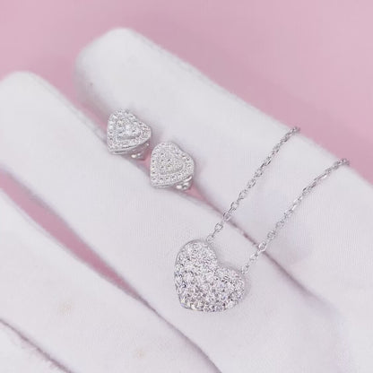 Ouro branco prata sólida gelado feminino design de moda coração moissanite conjunto de jóias colar brincos