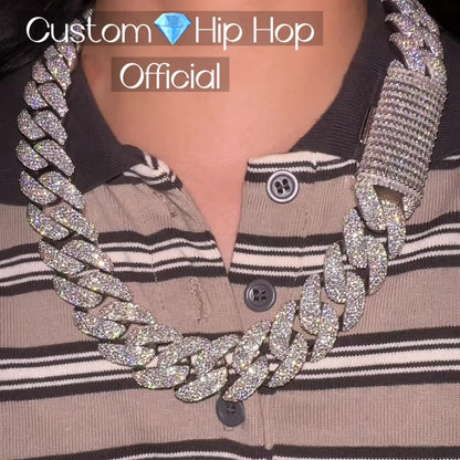 Hip Hop New Cuban Link Chain Iced Out Baguette Lock 23MM Moisanite Cuban Necklace