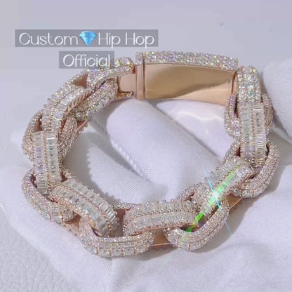 15MM Iced Moissanite Diamond Bracelet in Rose Gold | Hermes Box Link