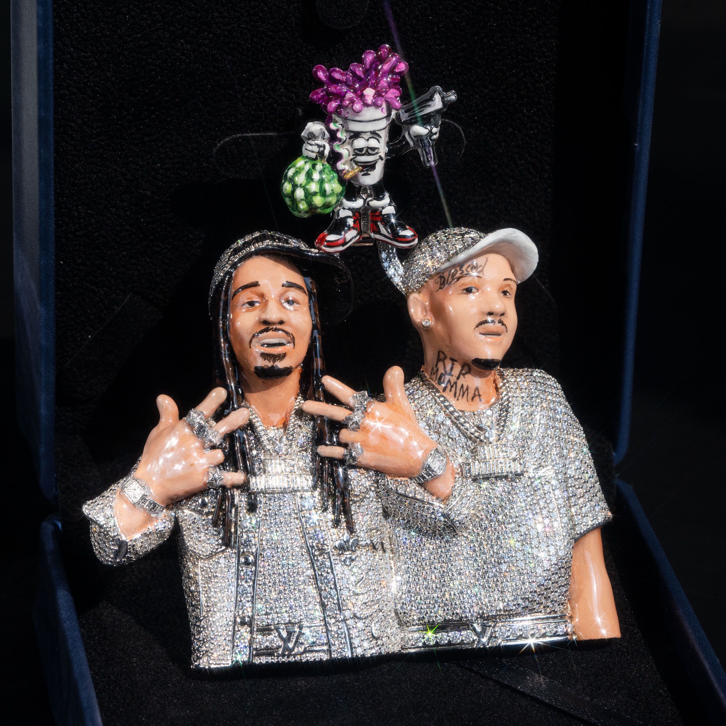 "Rapper" Custom Moissanite Enamael Portrait Pendant 14K Gold