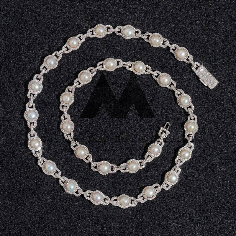 Men's 925 Solid Silver 10MM Iced Out Pearl Hip Hop Jewelry Chain | Rapper Street Fashion1