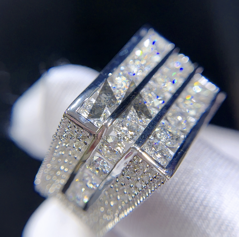 Мужское кольцо с муассанитом и бриллиантом из твердого серебра и белого золота с покрытием VVS