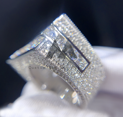 Anel masculino de diamante de prata sólida banhado a ouro branco VVS Moissanite