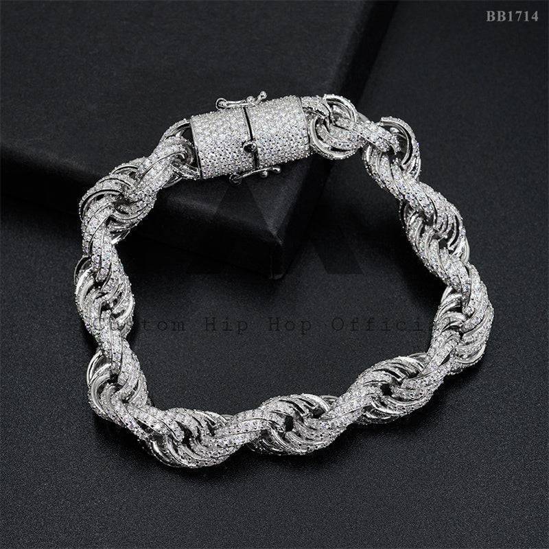 925 Silver 10MM Iced Moissanite Rope Bracelet Hip Hop Jewelry