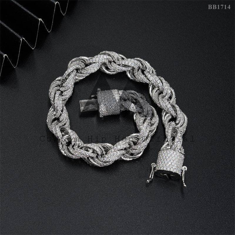 925 Silver 10MM Iced Moissanite Rope Bracelet Hip Hop Jewelry